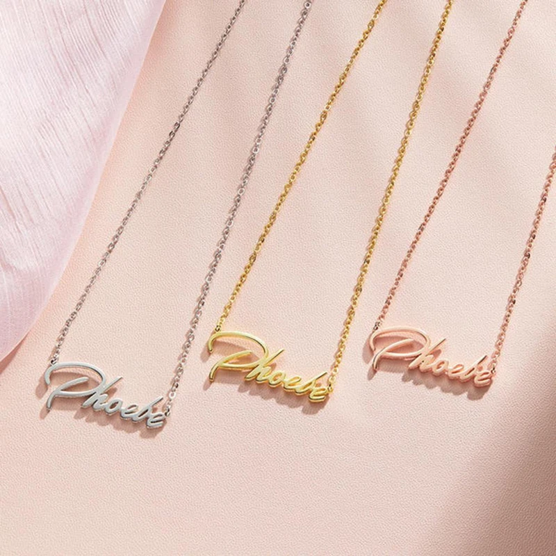 

NOKMIT Customized Name Necklaces Stainless Steel Gold Plated Chain Choker Custom Name Necklace Personalized Pendant For Women