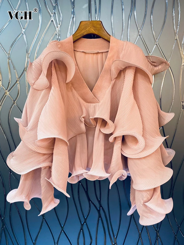 VGH Casual Plain Shirts For Women V Neck Loose Long Sleeve Patchwork Ruffle Trim Korean Fashion Blouses Female 2022 Clothing New
VGH Casual Plain Shirts For Women V Neck Loose Long Sleeve Patchwork Ruffle Trim Korean Fashion Blouses Female 2022 Clothing New