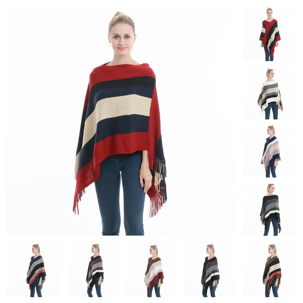 Women Spring Autumn Tassels Shawl Lady Striped Cape Knitted Loose Wrap Woolen Yarn Two-way Pullover FPWP03
Women Spring Autumn Tassels Shawl Lady Striped Cape Knitted Loose Wrap Woolen Yarn Two-way Pullover FPWP03