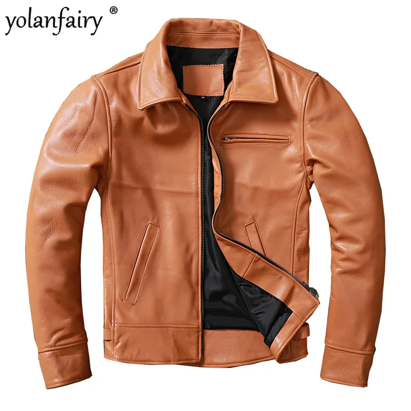 

Куртка мужская из натуральной кожи растительного дубления, приталенный силуэт, жакет из воловьей кожи, одежда оранжевого цвета с ласточкиным хвостом