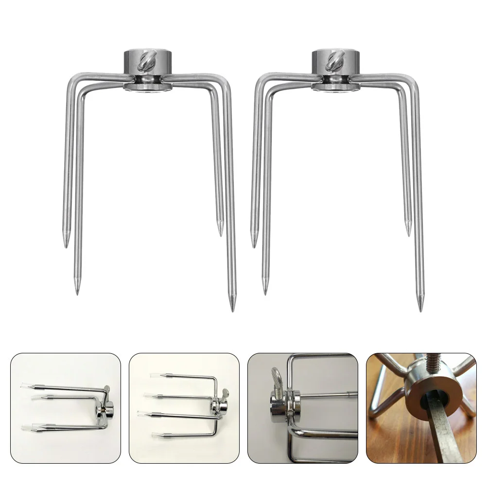

2 Pcs Barbecue Fork Rotisserie Prongs Meat Forks Bbq Grill Portable Fish Supplies Iron Spit Rods Stick Metal Chicken Set