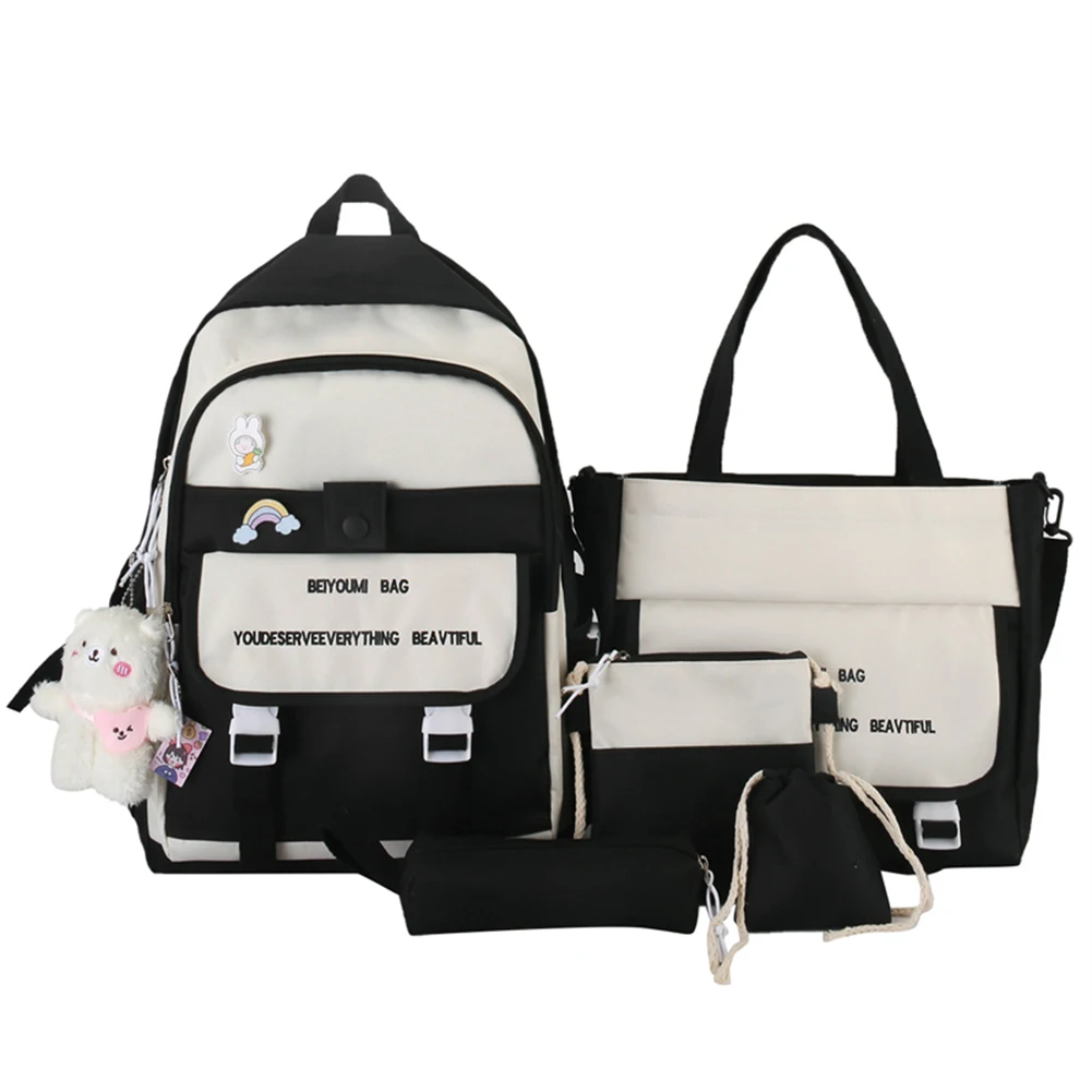 5pcs/set Travel Bookbag Large Capacity Fashion Women Tote Bag Hit Color Middle School Book Bag Pendant Badges for Teenager Girls 
5pcs/set Travel Bookbag Large Capacity Fashion Women Tote Bag Hit Color Middle School Book Bag Pendant Badges for Teenager Girls