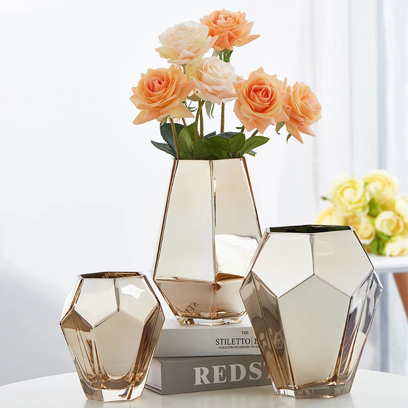 Home Decor Golden Vase Glass Vases for Flower Arrangements Table Decoration Accessories Living Room Decoration Wedding Decor 
Home Decor Golden Vase Glass Vases for Flower Arrangements Table Decoration Accessories Living Room Decoration Wedding Decor