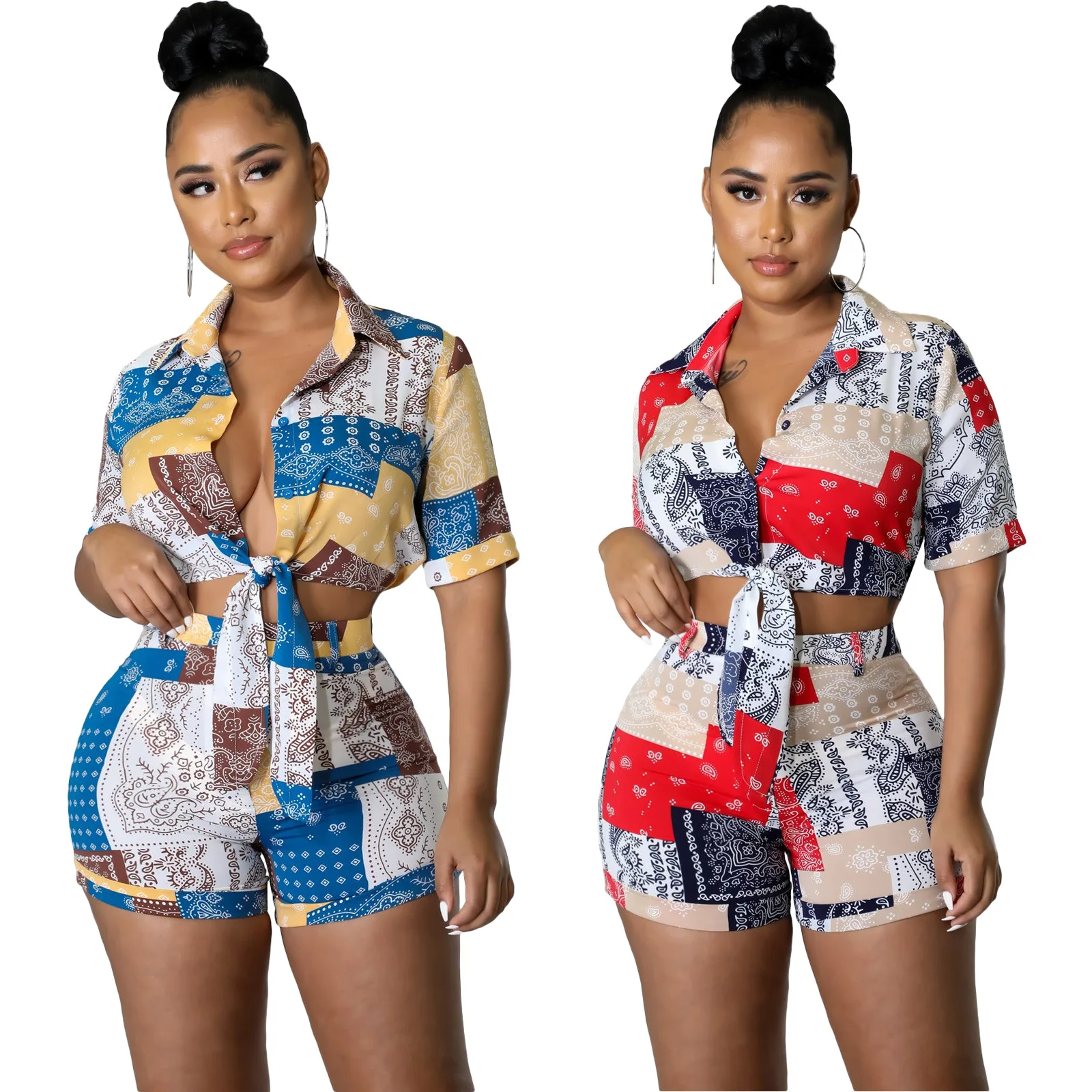 Sports Suit Women Elegant Two 2 Piece Set 2022 Summer Fashion Leisure Mini Shirt Shorts Matching Sets Printed Lace Women's Set
Sports Suit Women Elegant Two 2 Piece Set 2022 Summer Fashion Leisure Mini Shirt Shorts Matching Sets Printed Lace Women's Set