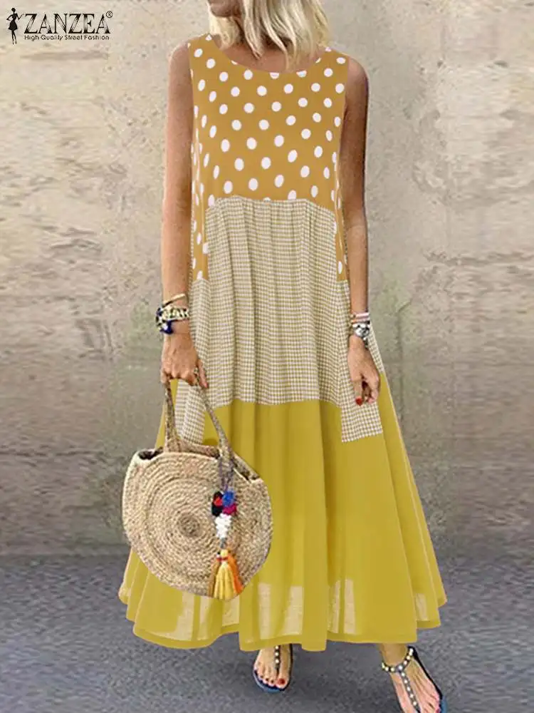 Bohemian Women Sleeveless Polka Dot Printed Dress ZANZEA 2022 Summer Vintage Patchwork Plaid Long Sundress Beach Vestidos
Bohemian Women Sleeveless Polka Dot Printed Dress ZANZEA 2022 Summer Vintage Patchwork Plaid Long Sundress Beach Vestidos