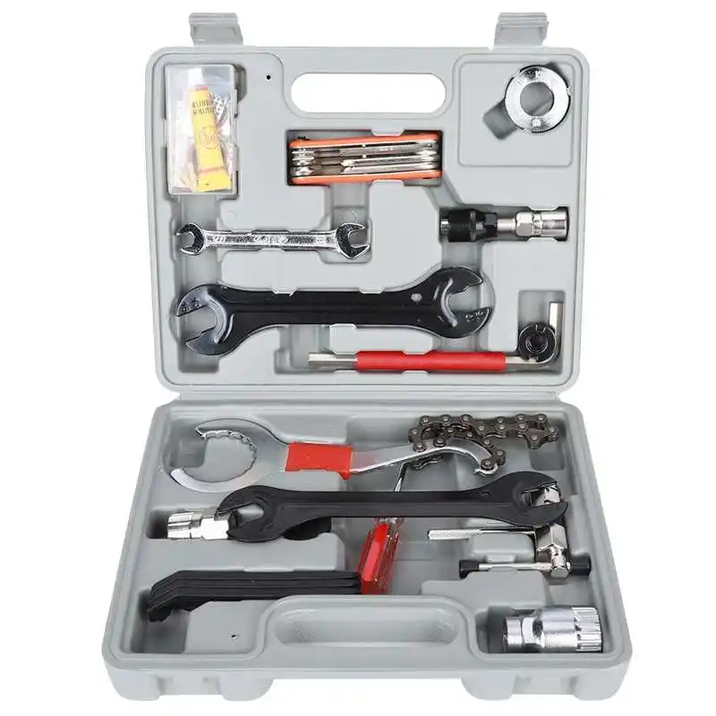 23pcs Multiful Bicycle Tool Kit Bicycle Wrench Tire Patch Crankset Chain Cutter Repair Combination Kits Bike Repair Tool Box
23pcs Multiful Bicycle Tool Kit Bicycle Wrench Tire Patch Crankset Chain Cutter Repair Combination Kits Bike Repair Tool Box