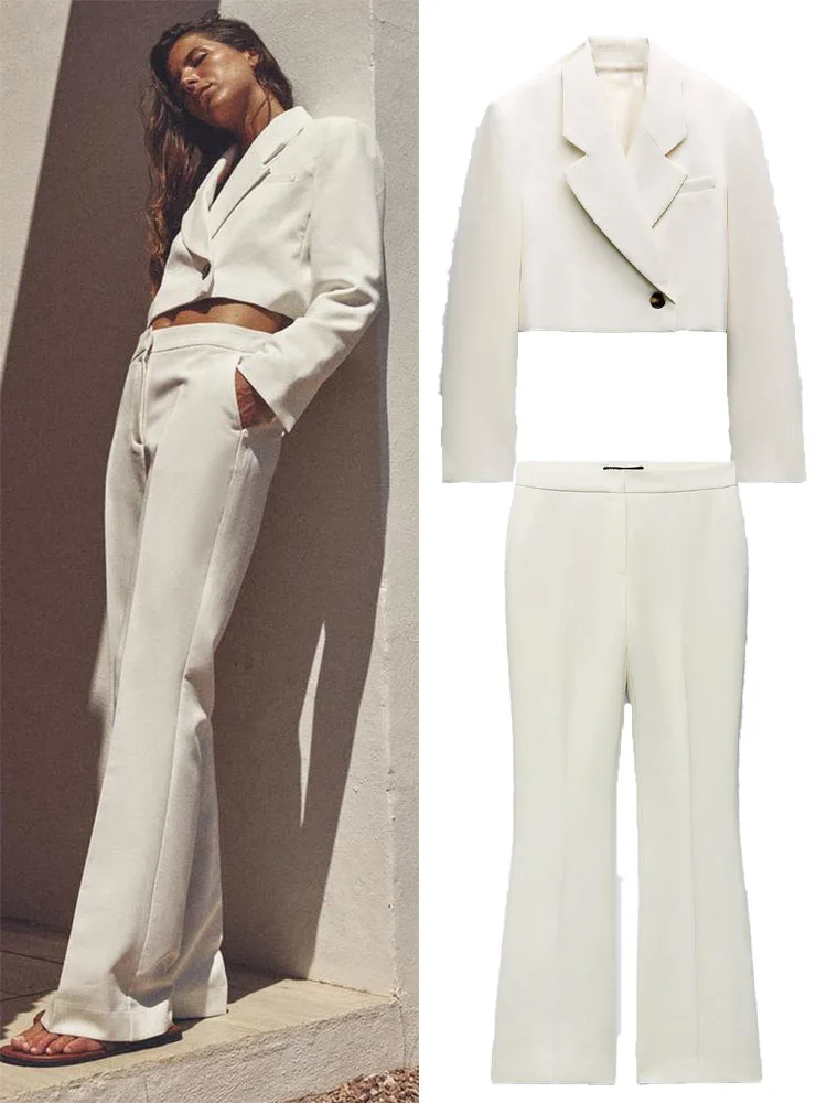 Office suit 2023 autumn new women's high-quality all-match lapel long-sleeved short suit jacket + mid-waist flared pants 
Office suit 2023 autumn new women's high-quality all-match lapel long-sleeved short suit jacket + mid-waist flared pants