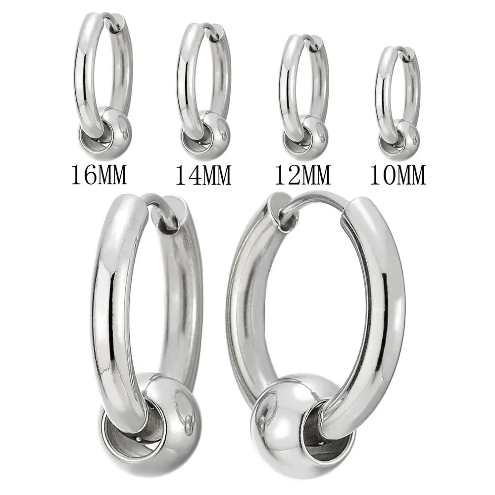

Gold-Color IP Plating 316 Stainless Steel Circular 8 10 12 14 16mm Ball Hoop Earrings No Fade Allergy Free Classical Brief Style