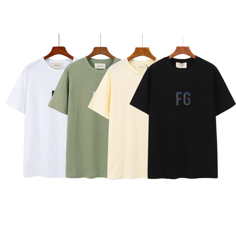 

Summer Essentials T shirt FG Colorful Letter Reflective T-shirts Women Men Hip hop Streetwear Short Sleeve Cotton Top Tees