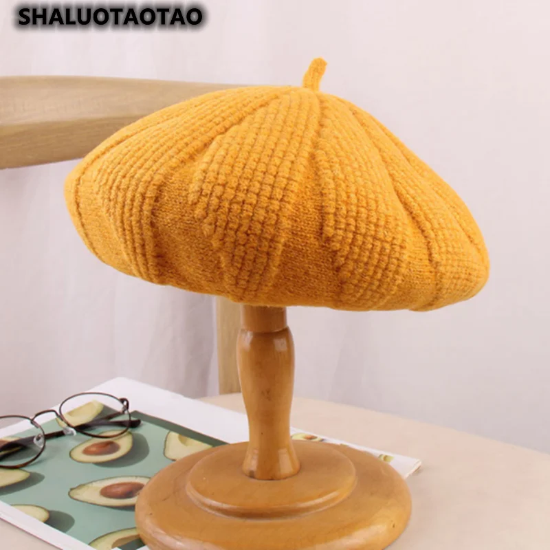 

Осенне-зимняя шапка сохраняющая тепло модная шерстяная вязаная шапка береты художника шапка женская шапка Новинка