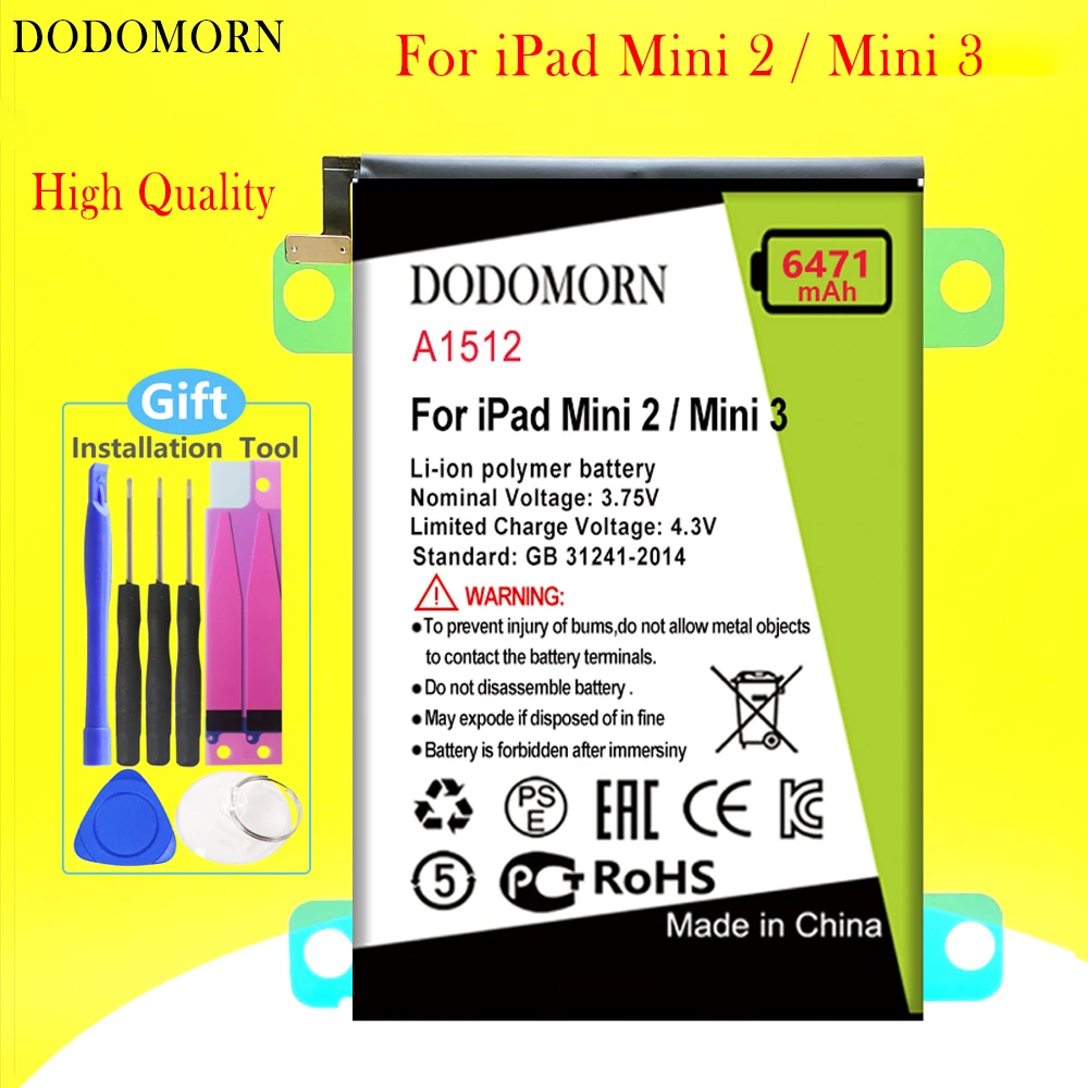 DODOMORN Battery For iPad Mini 2 / Mini 3 A1512 A1489 A1490 A1491 A1599 Tablet High Quality +Tracking Number
DODOMORN Battery For iPad Mini 2 / Mini 3 A1512 A1489 A1490 A1491 A1599 Tablet High Quality +Tracking Number