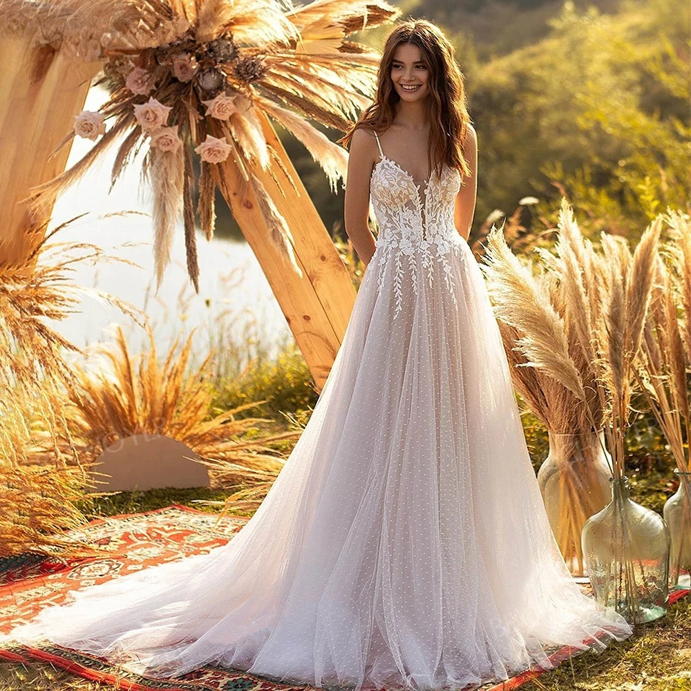 Bow A-Line Wedding Dress Boho Lace Open Back Sleeveless Beach Princess Bride Gown Vestido De Noiva
Bow A-Line Wedding Dress Boho Lace Open Back Sleeveless Beach Princess Bride Gown Vestido De Noiva
