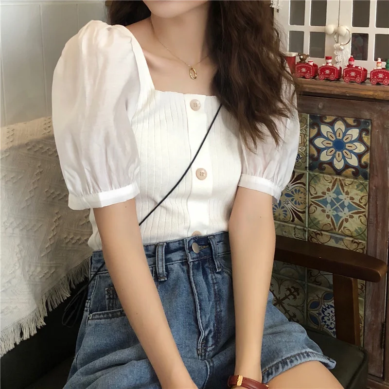 Short Sleeve Shirt Square Neck Collar Summer Korean Fashion Vintage Puff Sleeve Slim Fit Kawaii T-shirt Women Summer Blouse Top
Short Sleeve Shirt Square Neck Collar Summer Korean Fashion Vintage Puff Sleeve Slim Fit Kawaii T-shirt Women Summer Blouse Top