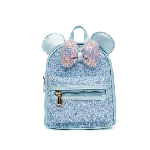 Детская сумка Disney с Микки Маусом, Модный Аниме Рюкзак с бантом и ушками Минни Маус с блестками для мальчиков и девочек, школьный портфель на плечо