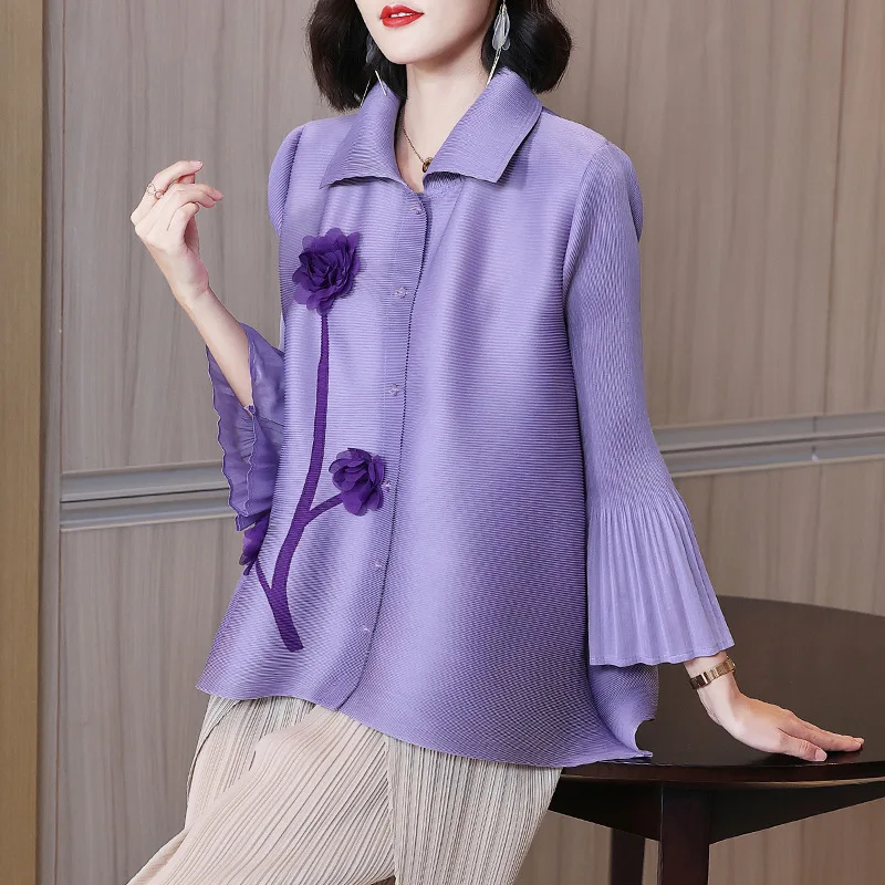 Tops Women 2022 New Spring Turndown Collar Flare Sleeve Single Breasted Elastic Miyake Pleated Loose Top For Female 45-75KG
Tops Women 2022 New Spring Turndown Collar Flare Sleeve Single Breasted Elastic Miyake Pleated Loose Top For Female 45-75KG