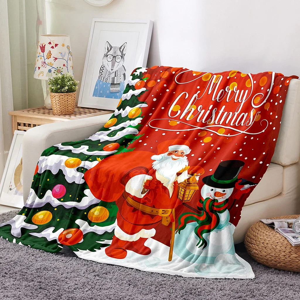 

Happy New Year Christmas Santa Claus Childern Kids Warm Soft Polyester Throw Flannel Blanket for Couch Bed Travel Cover Bedding