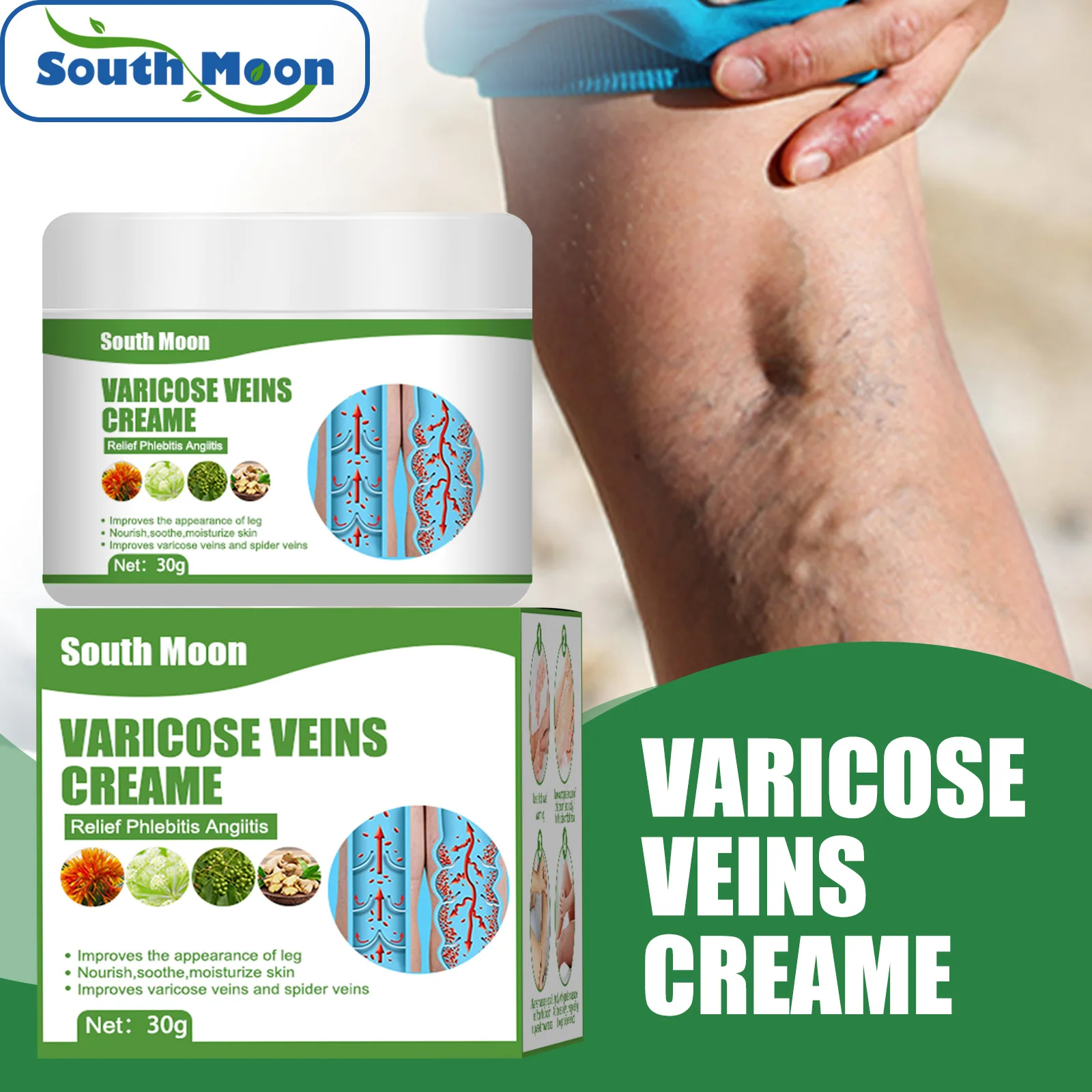 South Moon Varicose Vein Relief Cream Vasculitis Phlebitis Spider Pain Swelling Repair Vein Pain Relief Medical Plaster 30g
South Moon Varicose Vein Relief Cream Vasculitis Phlebitis Spider Pain Swelling Repair Vein Pain Relief Medical Plaster 30g