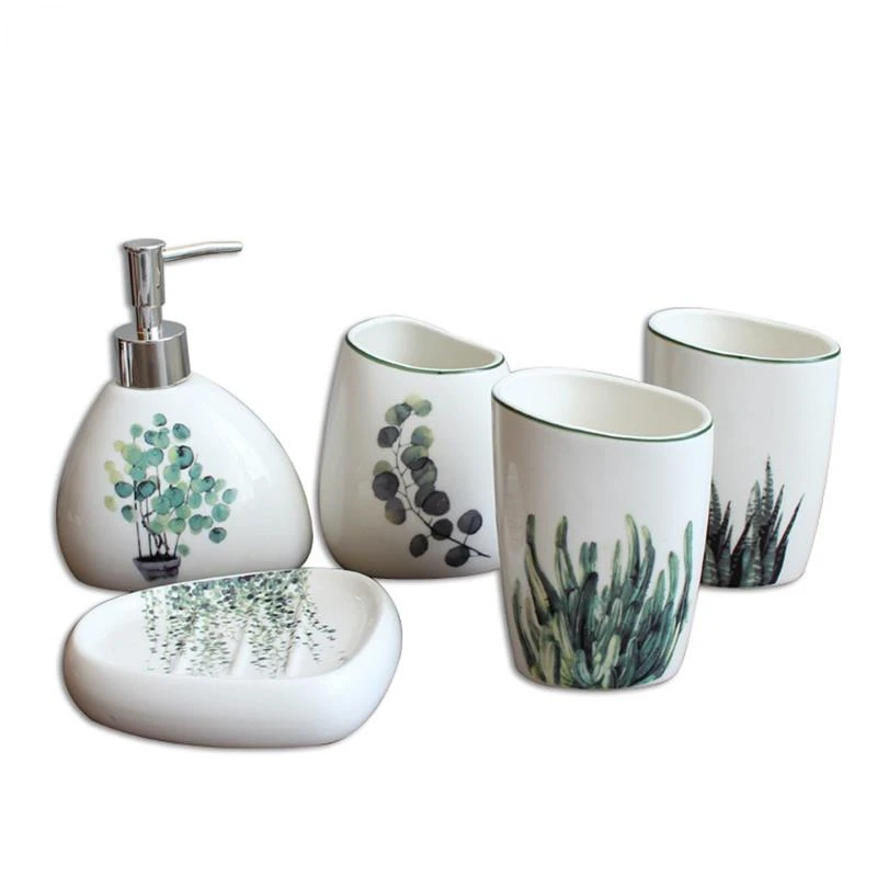 Nordic Green Plant Ceramic Bathroom Products Simple Five-Piece Wedding Bath Set Bathroom Ceramic Set
Nordic Green Plant Ceramic Bathroom Products Simple Five-Piece Wedding Bath Set Bathroom Ceramic Set