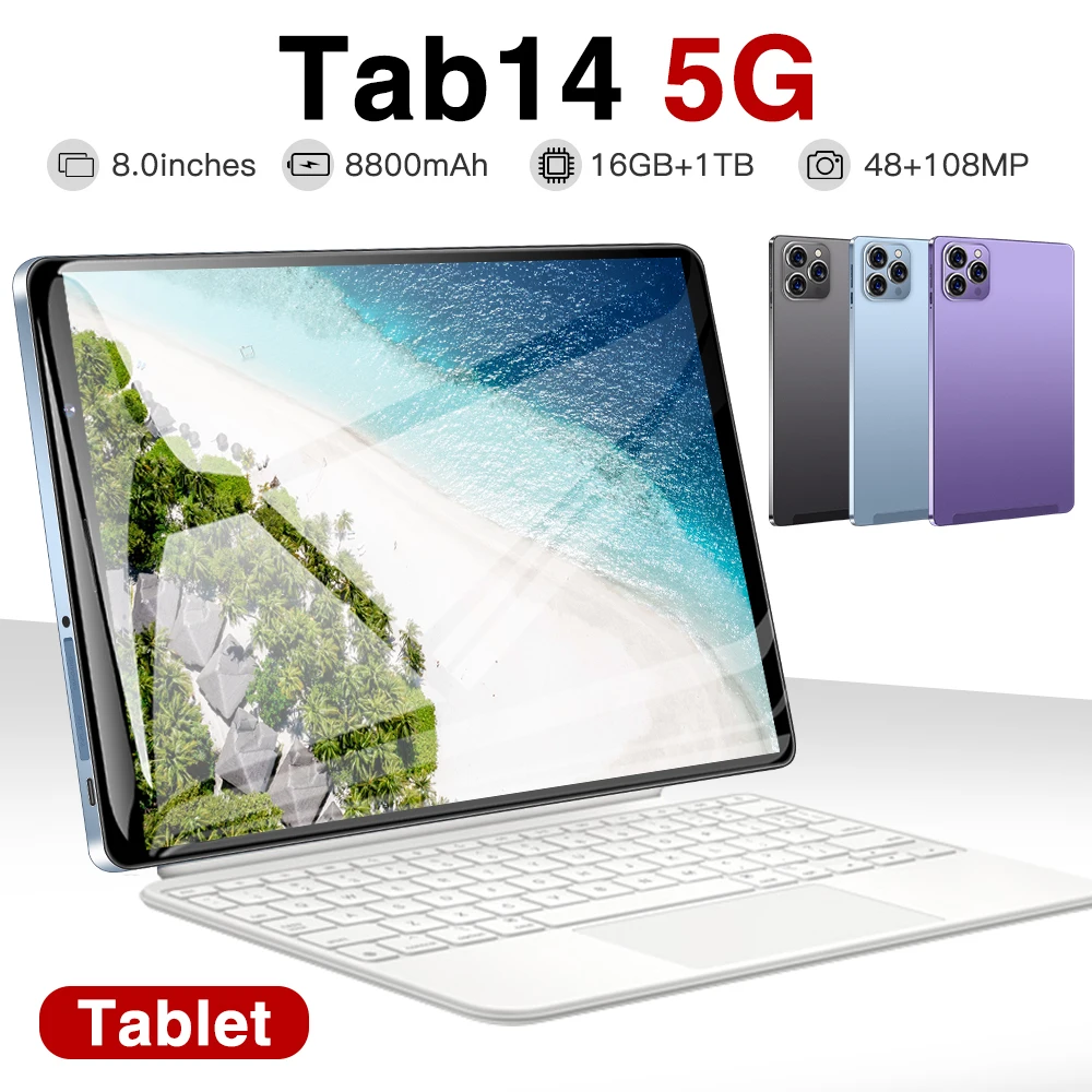 

Планшет TAB14 5G, 8 дюймов, Android 12, 16 ГБ + 1 ТБ, 8800 мАч, 48 + 108 МП, с клавиатурой, Bluetooth, Wi-Fi