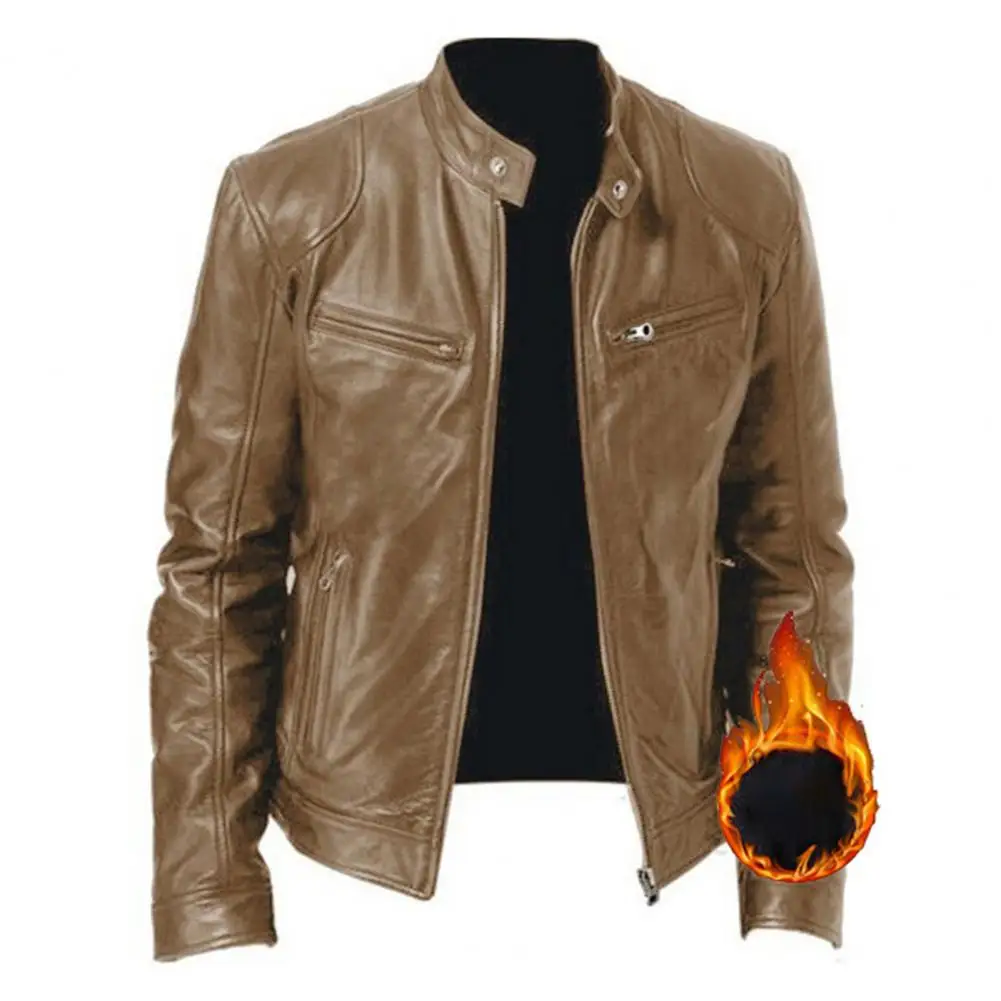 Men Cowhide Genuine Leather Jacket Solid Color Stand Collar Zipper Slim Thick Faux Leather Warm Plush Motorcycle Coat Outerwear
Men Cowhide Genuine Leather Jacket Solid Color Stand Collar Zipper Slim Thick Faux Leather Warm Plush Motorcycle Coat Outerwear