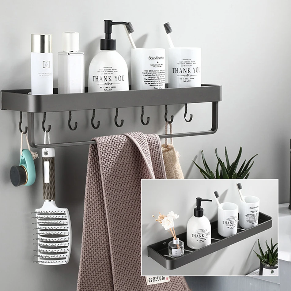 Grey Bathroom Shelf with Hook Aluminum Kitchen Towel Bar Holder Bathroom Wall Shelves Shower Shampoo Soap Storage Organizer Gray
Grey Bathroom Shelf with Hook Aluminum Kitchen Towel Bar Holder Bathroom Wall Shelves Shower Shampoo Soap Storage Organizer Gray