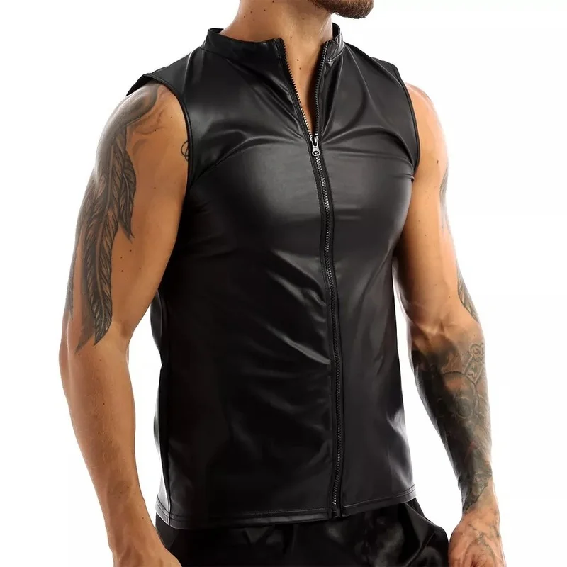 Mens Front Zipper Tank Sexy Clubwear Men Patent Leather Sleevesless Vest Clubwear Undershirt PU T-shirt Tops Men Plus Size 5XL
Mens Front Zipper Tank Sexy Clubwear Men Patent Leather Sleevesless Vest Clubwear Undershirt PU T-shirt Tops Men Plus Size 5XL