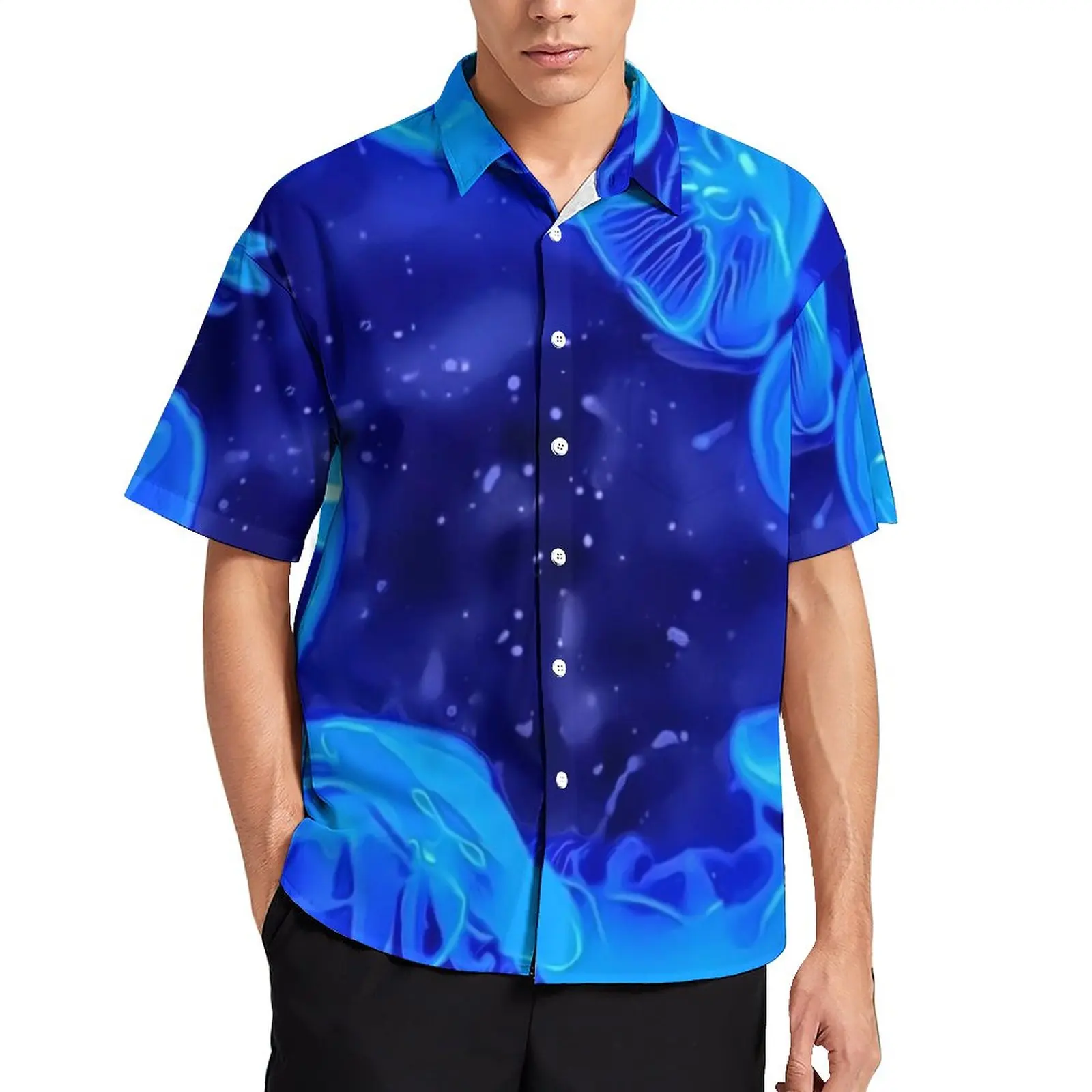 

Tropical Marine Print Casual Shirt Blue Jelly Fish Beach Loose Shirt Summer Streetwear Blouses Short Sleeve Custom Oversize Tops