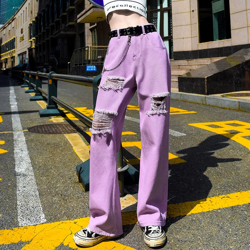 Summer Women High Waist Wide Leg Jeans Thin Straight Floor Long Denim Pant Beggar Holes Loose Color Candy Purple Tide Trousers
Summer Women High Waist Wide Leg Jeans Thin Straight Floor Long Denim Pant Beggar Holes Loose Color Candy Purple Tide Trousers