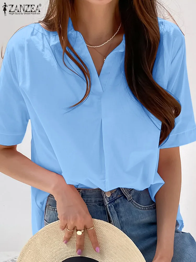 Уличная одежда 2022, рубашки с коротким рукавом ZANZEA, женская модная повседневная рубашка в Корейском стиле с лацканами, летняя Свободная бела...
Уличная одежда 2022, рубашки с коротким рукавом ZANZEA, женская модная повседневная рубашка в Корейском стиле с лацканами, летняя Свободная бела...