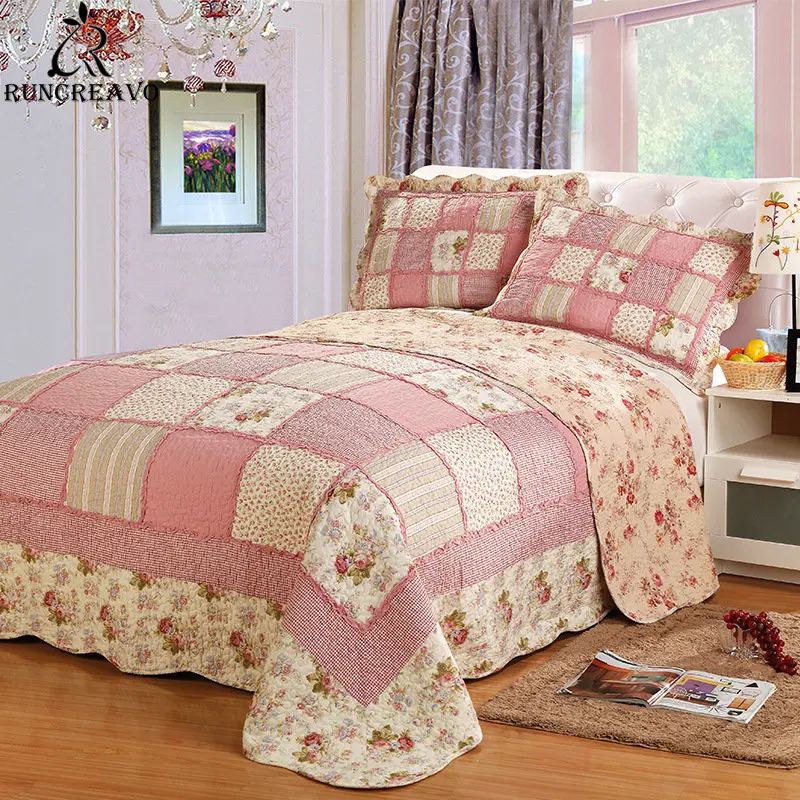 

Korea Plaid Cotton Bed Cover Patchwork Bedspread Quilted Queen Double Air Conditioning Summer Quilt Set Coverlet Blanket 3 Pcs