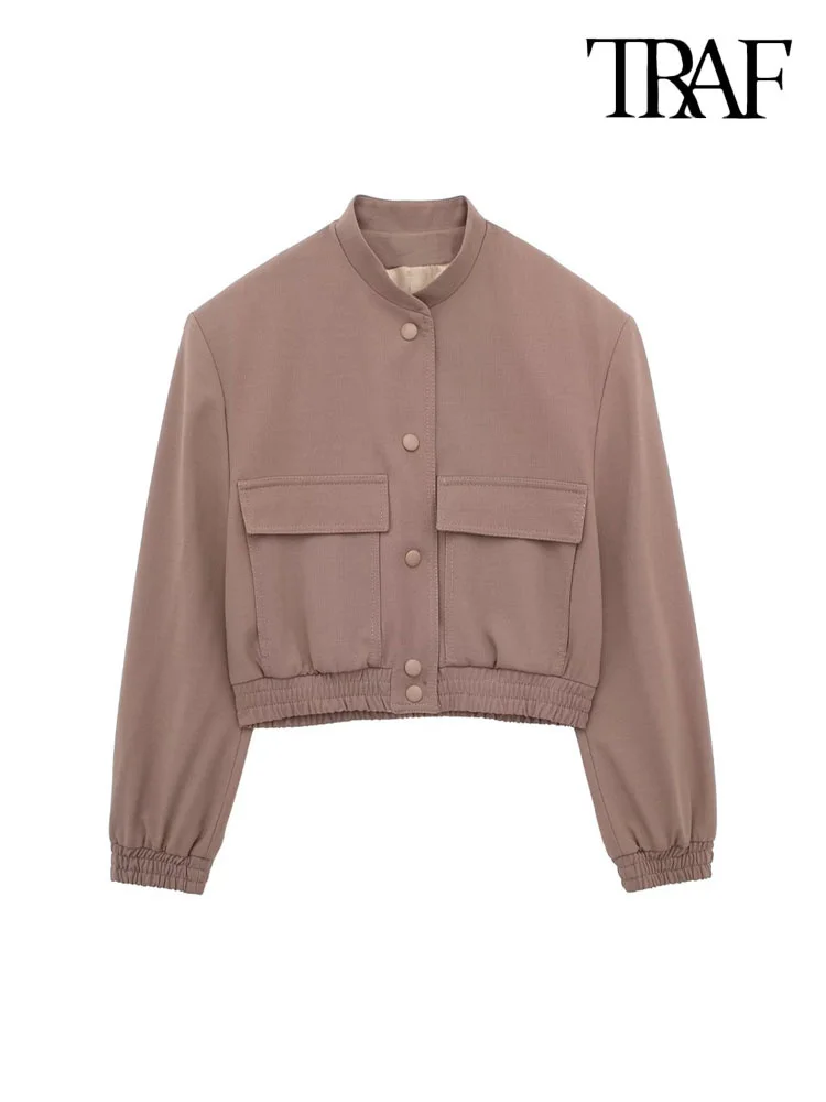 Women Fashion With Pockets Cropped Bomber Jacket Coat Vintage Long Sleeve Snap-button Female Outerwear Chic Tops
Women Fashion With Pockets Cropped Bomber Jacket Coat Vintage Long Sleeve Snap-button Female Outerwear Chic Tops