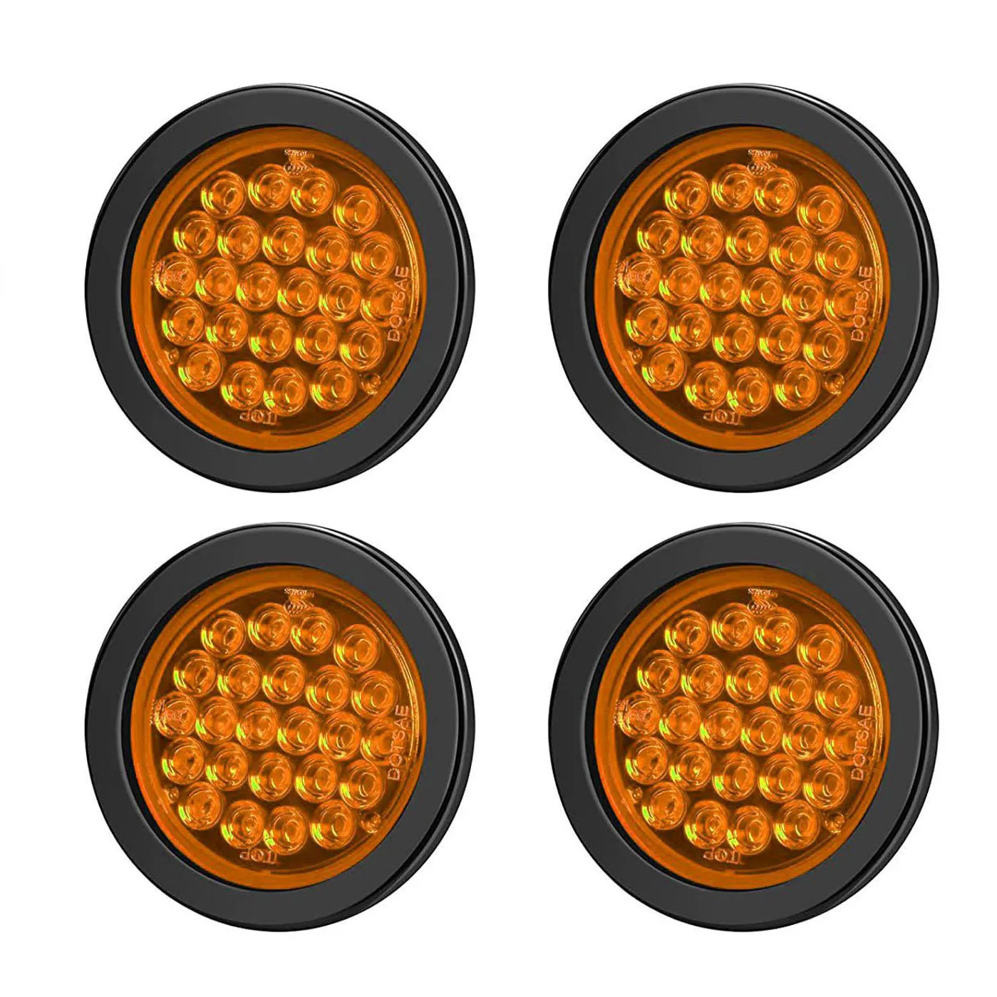 

4 Inch Round Trailer Tail Lights 24LED Stop Turn Tail Lights for Boat Truck RV Tractor Bus 4 Packs Amber Yellow