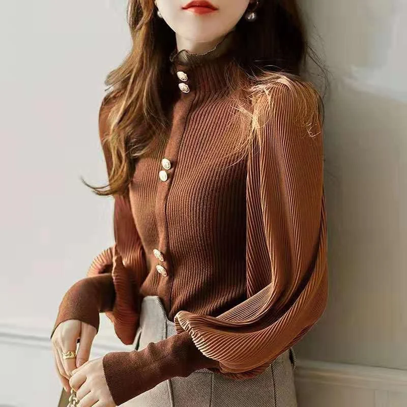 Fall Winter Korean Elegant Puff Sleeve Turtleneck Slim Knitwear Fashion Chic Mesh Ruffled Solid Chic Knitted Blouse Women Jumper
Fall Winter Korean Elegant Puff Sleeve Turtleneck Slim Knitwear Fashion Chic Mesh Ruffled Solid Chic Knitted Blouse Women Jumper