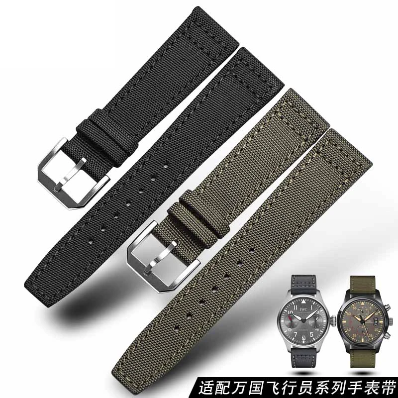 

20mm 21mm 22mm Nylon Canvas Fabric Watch Band for IWC Pilot Spitfire Timezone Top Gun Strap Black Green Belts Wristwatch Straps