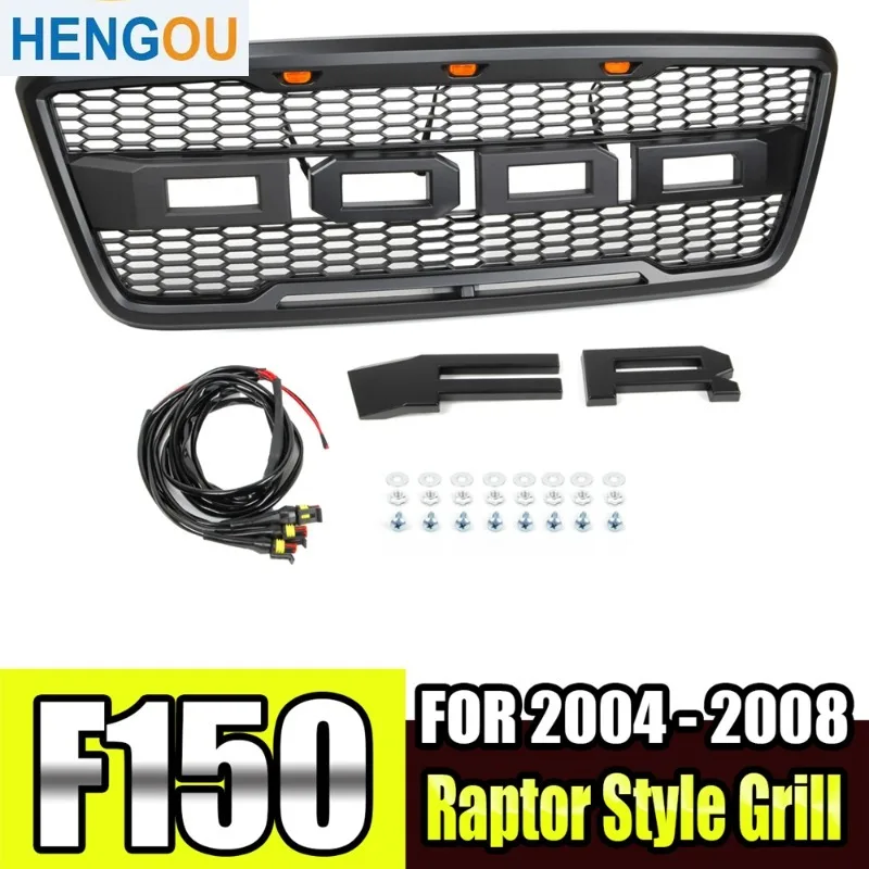 Решетка для 2004-2008 Ford F150 Raptor Style Black ABS передняя решетка для конверсии с янтарными фонарями и буквами 
Решетка для 2004-2008 Ford F150 Raptor Style Black ABS передняя решетка для конверсии с янтарными фонарями и буквами