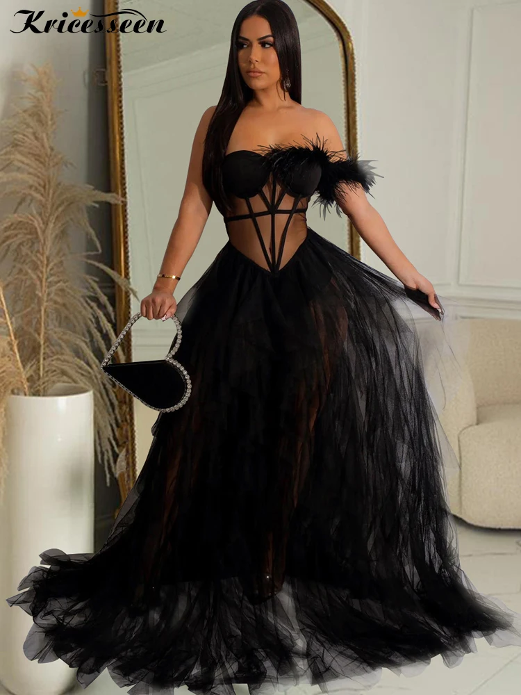 Kricesseen Sexy Black Mesh Patchwork See Through Maxi Dress Women Strapless Chiffon Wedding Clubwear Evening Long Dress
Kricesseen Sexy Black Mesh Patchwork See Through Maxi Dress Women Strapless Chiffon Wedding Clubwear Evening Long Dress