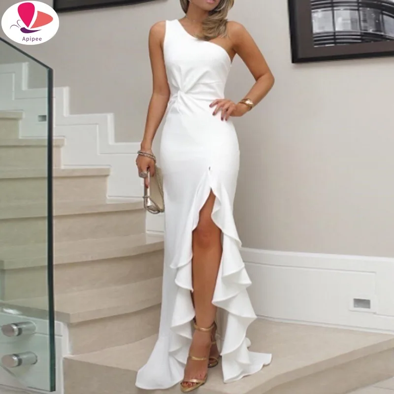 Women High Split Maxi Dresses Sexy One Shoulder Ruffles Long Dress Wedding Elegant Off Shoulder Evening Party Dresses Hot
Women High Split Maxi Dresses Sexy One Shoulder Ruffles Long Dress Wedding Elegant Off Shoulder Evening Party Dresses Hot