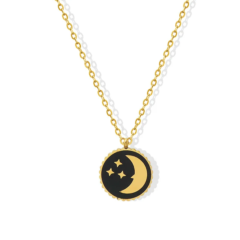 INS Design Star Moon Necklace for Women Black Coin Pendant Clavicle Chain Choker 2022 Stainless Steel Jewelry Wholesale Collares
INS Design Star Moon Necklace for Women Black Coin Pendant Clavicle Chain Choker 2022 Stainless Steel Jewelry Wholesale Collares