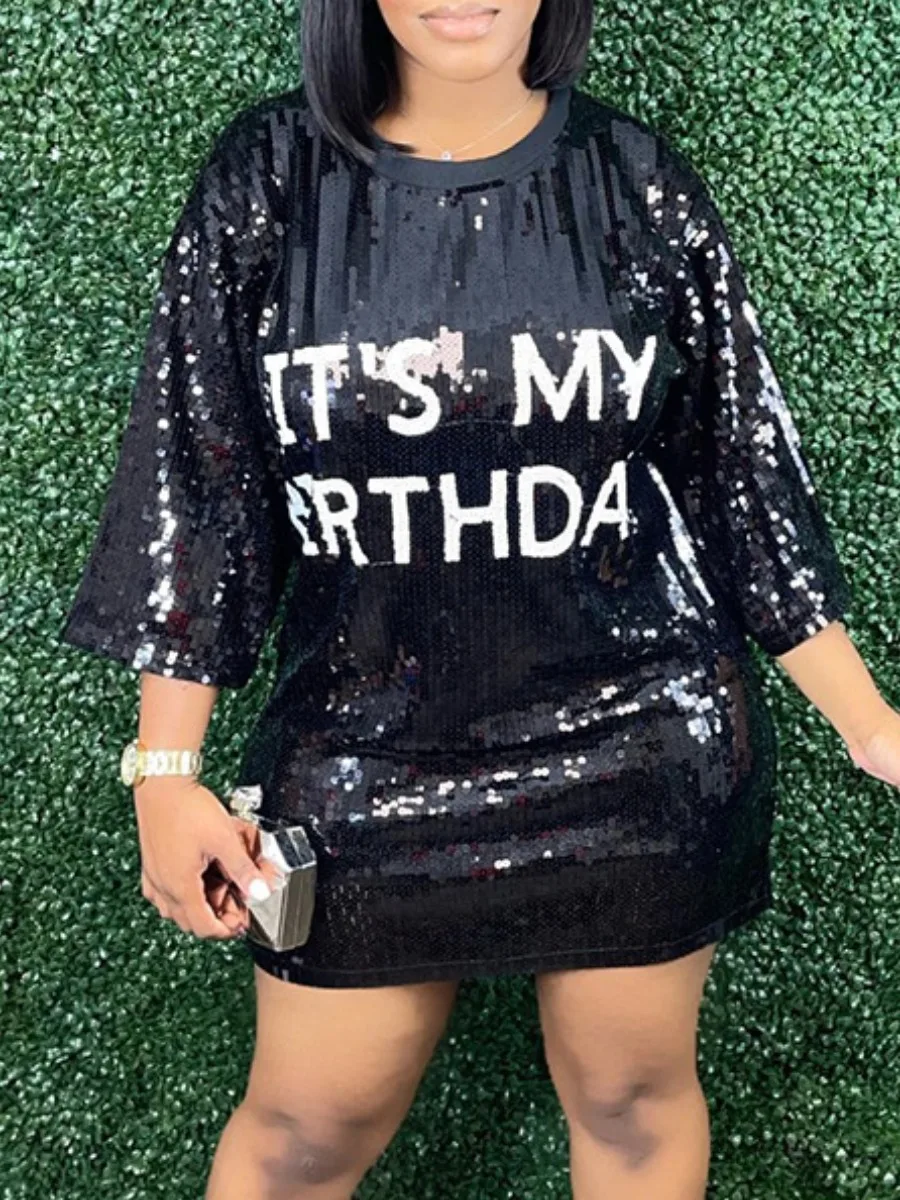 LW Birthday Dress Letter Decor Sequined Loose Dress Pleuche Half Sleeve O Neck Straight Mini Dresses Sxy Party Nightclub Outfits
LW Birthday Dress Letter Decor Sequined Loose Dress Pleuche Half Sleeve O Neck Straight Mini Dresses Sxy Party Nightclub Outfits