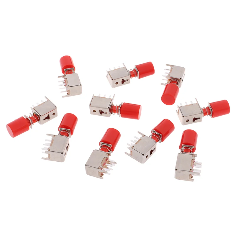 

10 Pieces New PS-22F03 Right Angle PCB Latching Push Button Switch With Cap 6 Pin Self-locking Key Power Switches