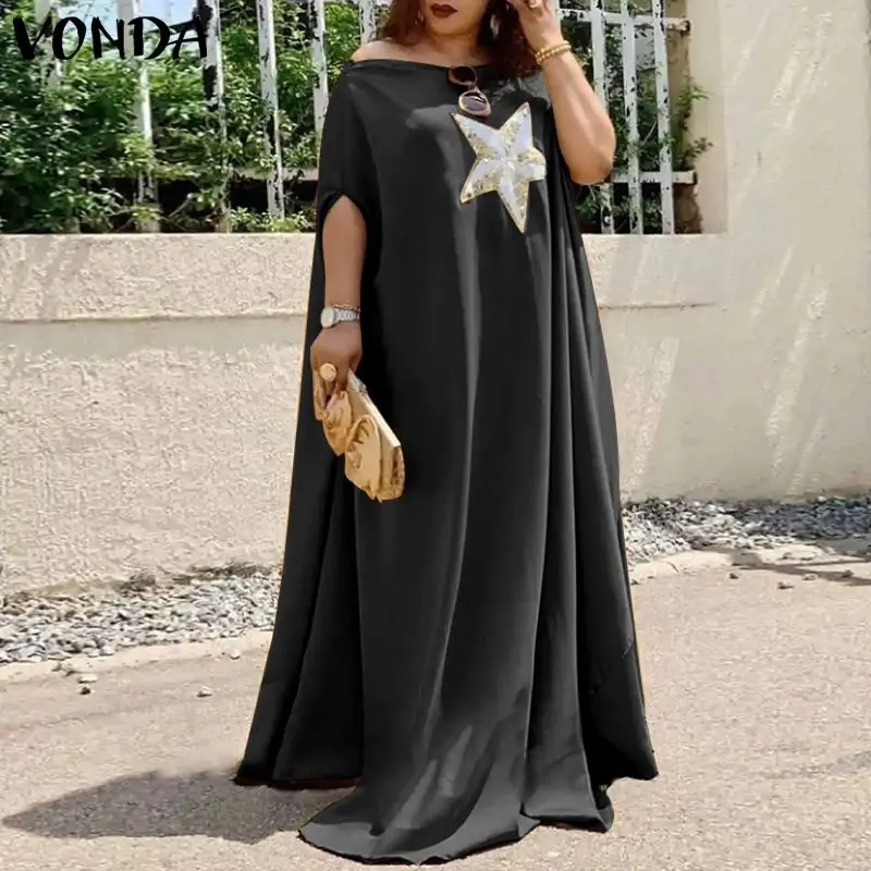 Summer Dress VONDA Women Loose Maxi Dress Vintage Star Print Vestidos Casual Short Sleeve Off Shoulder Beach Sundress 2022 Robes
Summer Dress VONDA Women Loose Maxi Dress Vintage Star Print Vestidos Casual Short Sleeve Off Shoulder Beach Sundress 2022 Robes