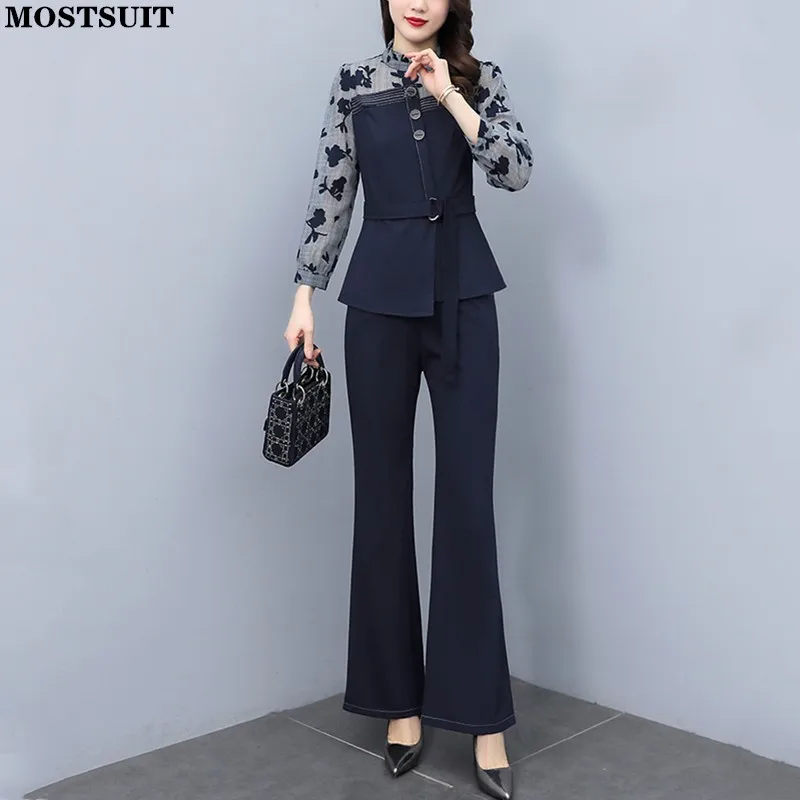Elegant Workwear 2 Piece Pant Sets Women Printed Patchwork Tops & Flare Pants Fashion Office Ladies Two Piece Pant Sets 2022 
Elegant Workwear 2 Piece Pant Sets Women Printed Patchwork Tops & Flare Pants Fashion Office Ladies Two Piece Pant Sets 2022
