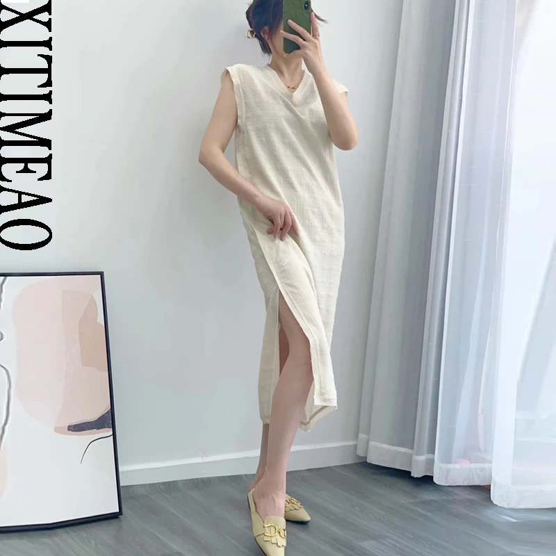 Xitimeao Women Fashion Loose Textured Dress Vintage Sleeveless Back Button Female Holiday Long Dresses Vestidos Mujer
Xitimeao Women Fashion Loose Textured Dress Vintage Sleeveless Back Button Female Holiday Long Dresses Vestidos Mujer