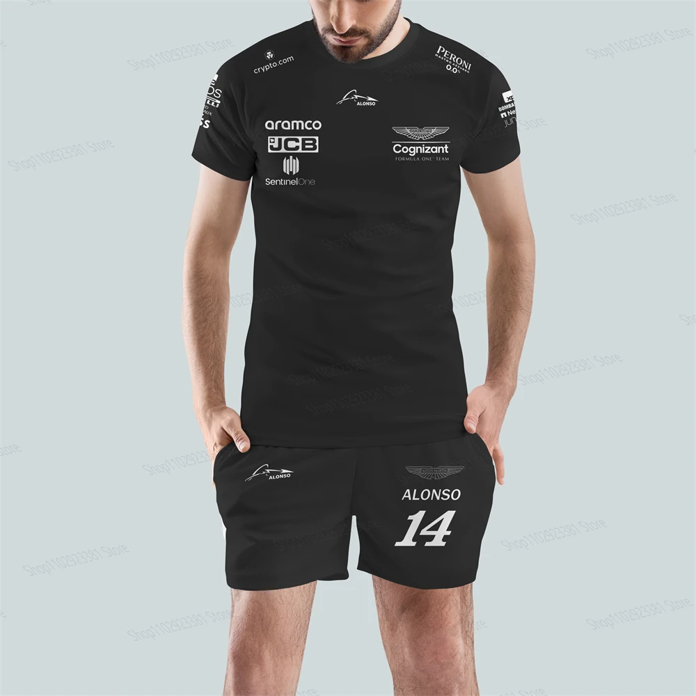 

Men's Short Sleeve Set Aston Martin 2023 F1 Team T-shirts, Spanish Racing Driver Fernando Alonso 14 and STROLL 18