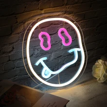 Smiley Face Neon Sign Dimmable Neon Signs for Wall Decor Smile Neon Light USB Neon Lights Signs for Bedroom Wedding Party Decor