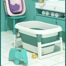 Home High Baby Bathtub Can Sit Can Lie Portable Bathtub Children Folding Bath Basin Real-time Temperature Sensing Bath Bucket