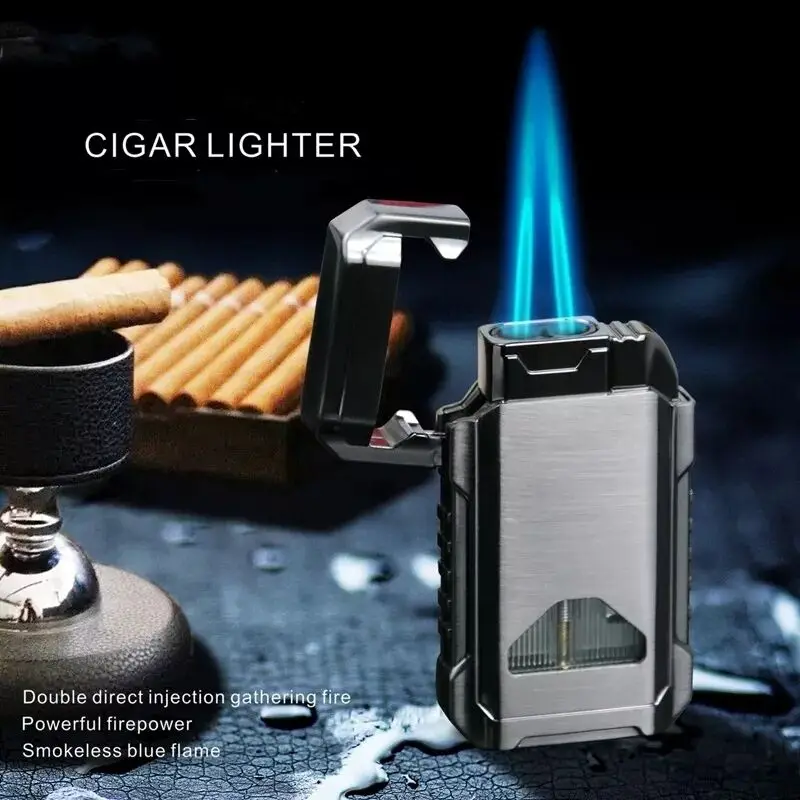 

Double Turbo Torch Jet Cigar Dedicated Metal Plastic Gas Lighter 1300C Windproof Pipe Smoking Accessories Gadget Gift For Men