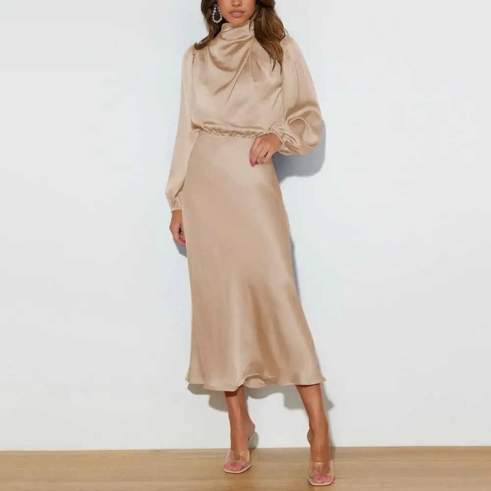 Women's Dress Half Turtle Neck Satin Long Sleeve Solid Color Hollow Balloon Sleeves Tight Waist Evening Gown Cocktail Dress 
Women's Dress Half Turtle Neck Satin Long Sleeve Solid Color Hollow Balloon Sleeves Tight Waist Evening Gown Cocktail Dress