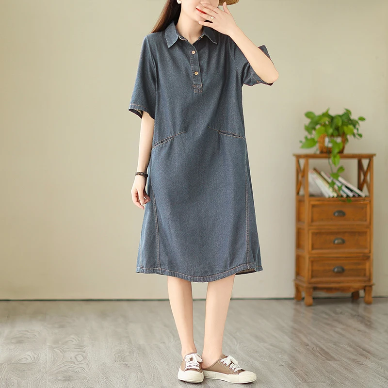 2023 New Arrival Korea Preppy Style Washed Vintage Summer Denim Dress Office Lady Work Dress Fashion Women Casual Blouse Dress
2023 New Arrival Korea Preppy Style Washed Vintage Summer Denim Dress Office Lady Work Dress Fashion Women Casual Blouse Dress