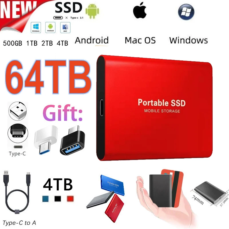 

SSD External 500GB 1TB Mobile Solid State Drive Flash Drive Portable TypeC USB Mini Slim High Speed Transfer Flash Memory Device